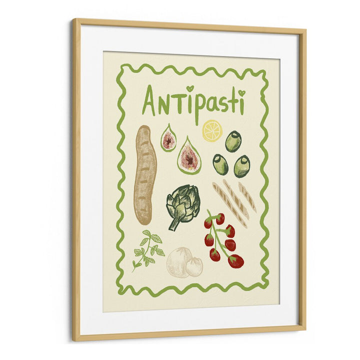 Antipasti by Studio Dolci Kitchen Art Prints in Oak Wood Frame With Mount