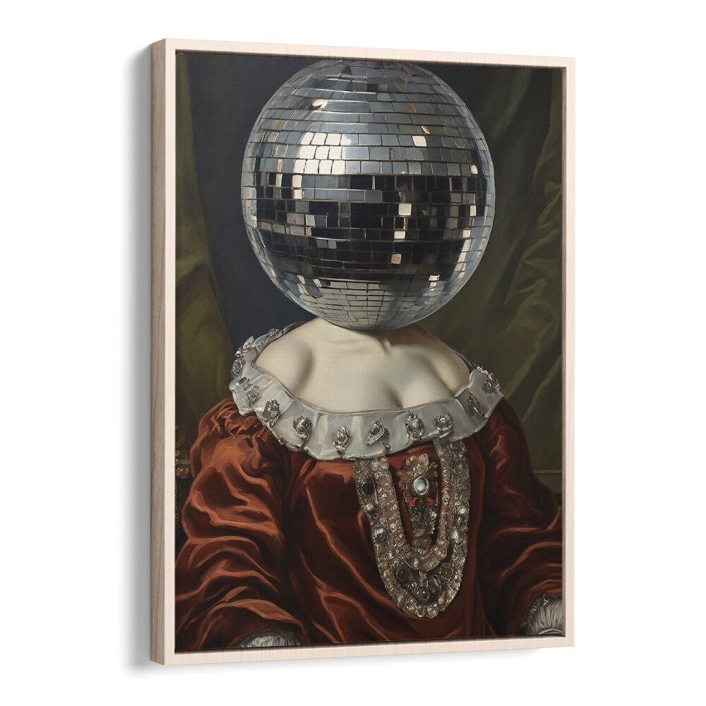 Antique Disco Ball by the Art Concept Altered Art Prints in Oak Wood Floater Frame