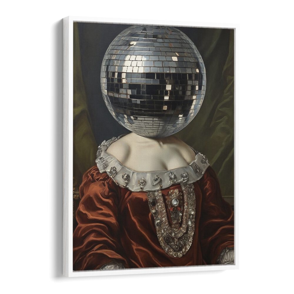 Antique Disco Ball by the Art Concept Altered Art Prints in White Floater Frame