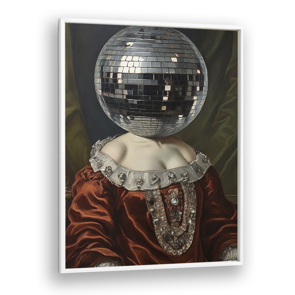 Antique Disco Ball by the Art Concept Altered Art Prints in White Plain Frame