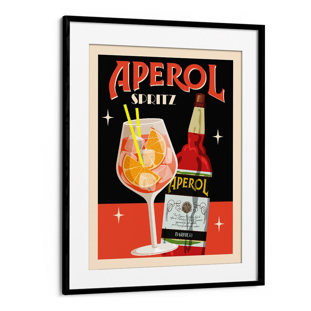 Aperol Spritz Black  Cafe Art Prints Cafe Posters in Black Frame With Mount