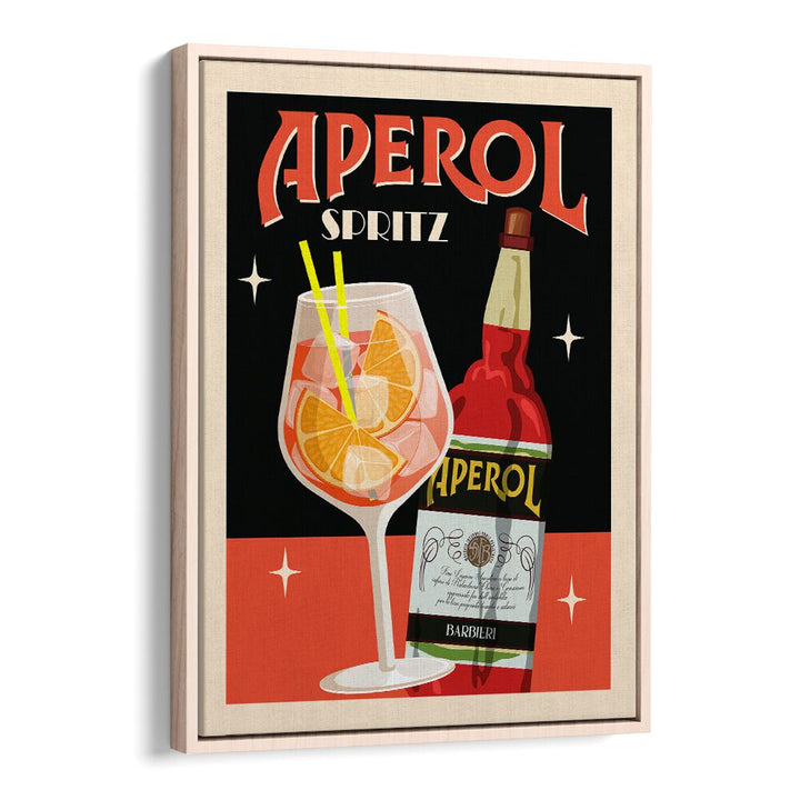 Aperol Spritz Black  Cafe Art Prints Cafe Posters in Oak Wood Floater Frame