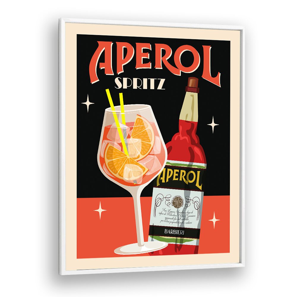 Aperol Spritz Black  Cafe Art Prints Cafe Posters in White Plain Frame