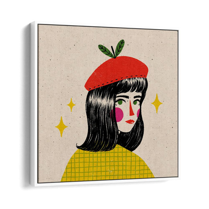 Apple Beret By Julia Leister Women Illustration Paintings in White Floater Frame