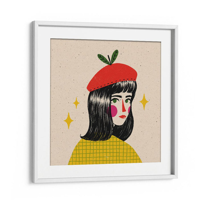 Apple Beret By Julia Leister Women Illustration Paintings in White Frame With Mount