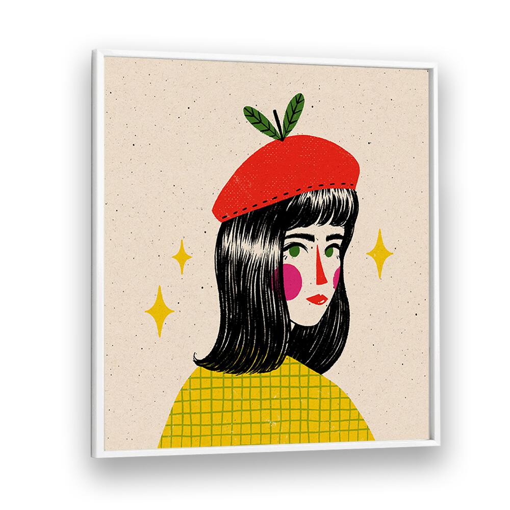 Apple Beret By Julia Leister Women Illustration Paintings in White Plain Frame