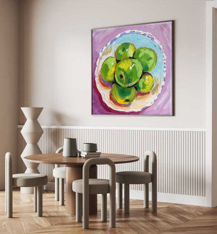 Apples By Key And Sea Creative Bar and Cafe Artwork in Black Plain Frame on a cream wall for dining area