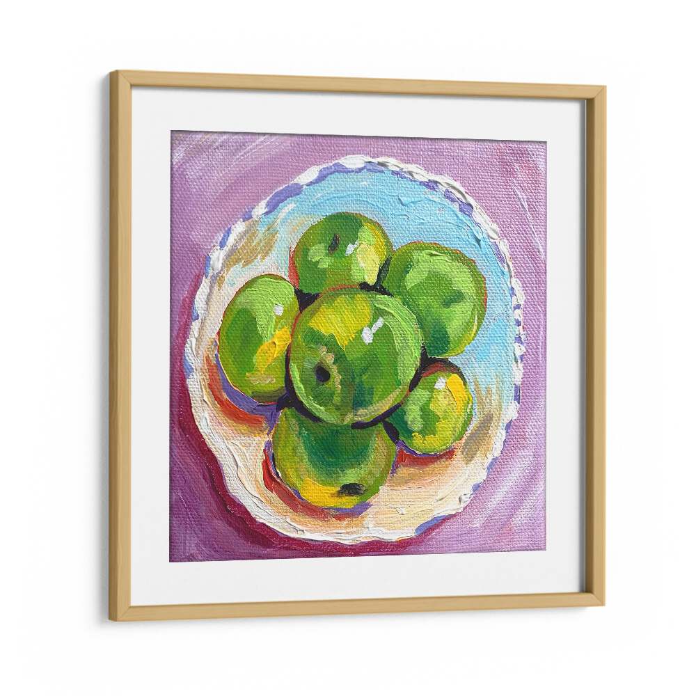 Apples By Key And Sea Creative Bar and Cafe Artwork in Oak Wood Frame With Mount