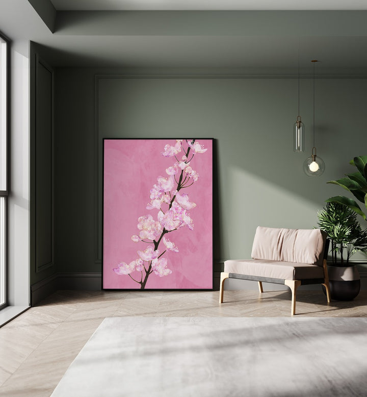 April Cherry Blossoms By Sarah Manovski Botanical Paintings placed on wall 