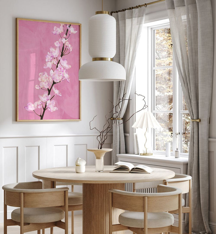 April Cherry Blossoms By Sarah Manovski Botanical Paintings placed on wall 