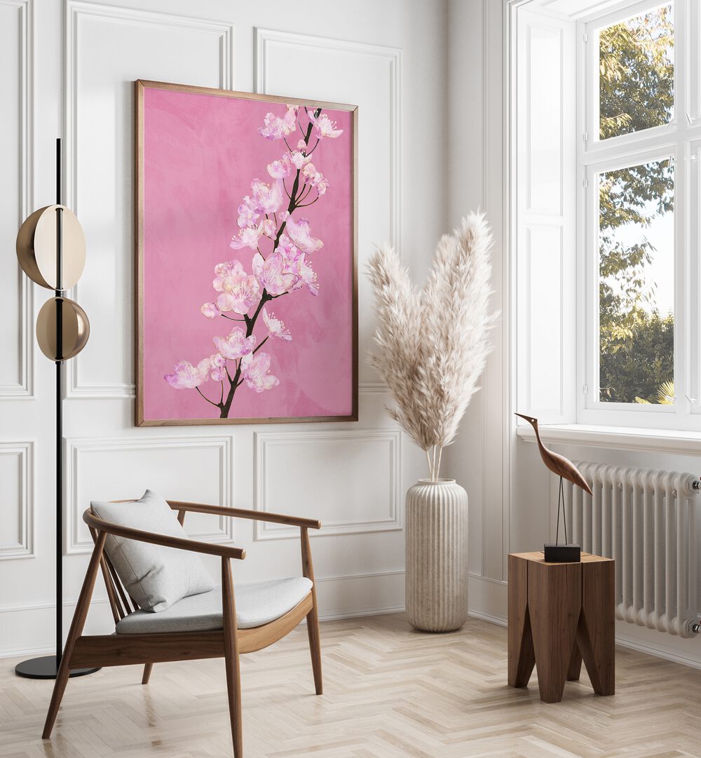 April Cherry Blossoms By Sarah Manovski Botanical Paintings placed on wall 