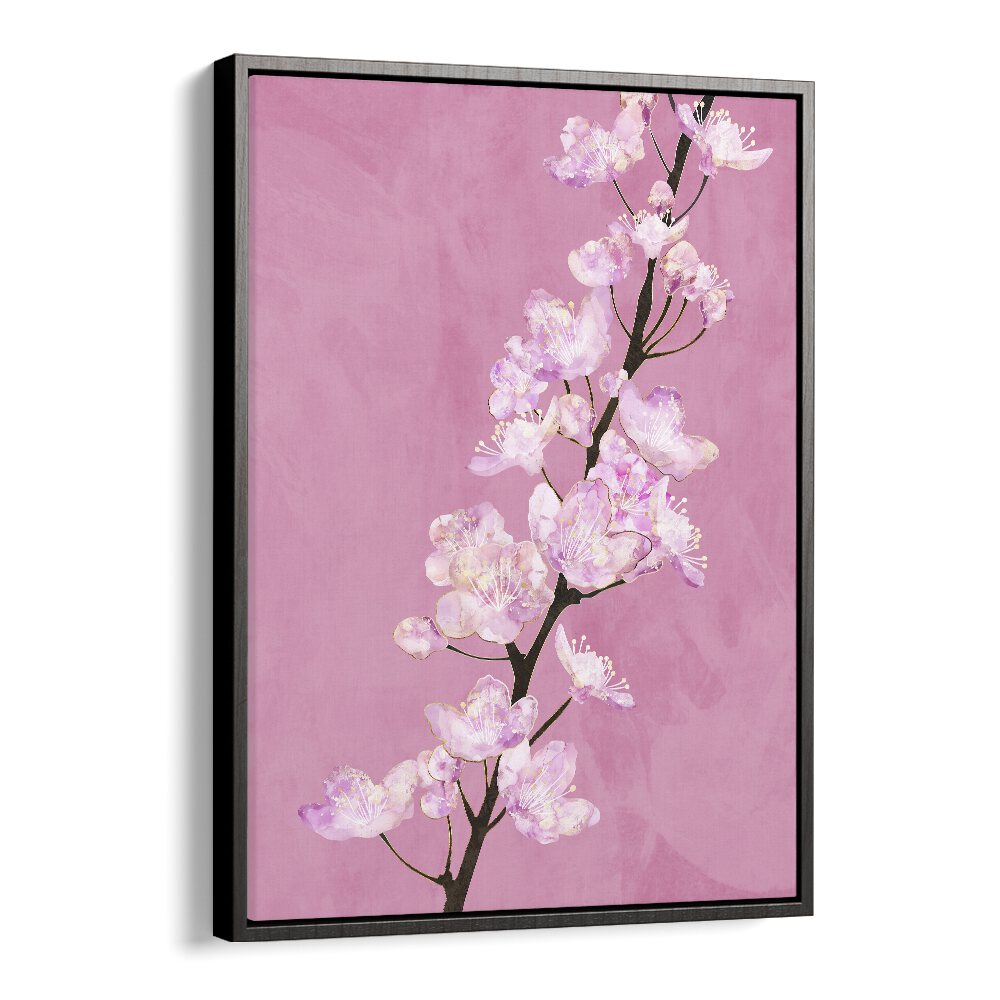 April Cherry Blossoms By Sarah Manovski Botanical Paintings in Black Floater Frame