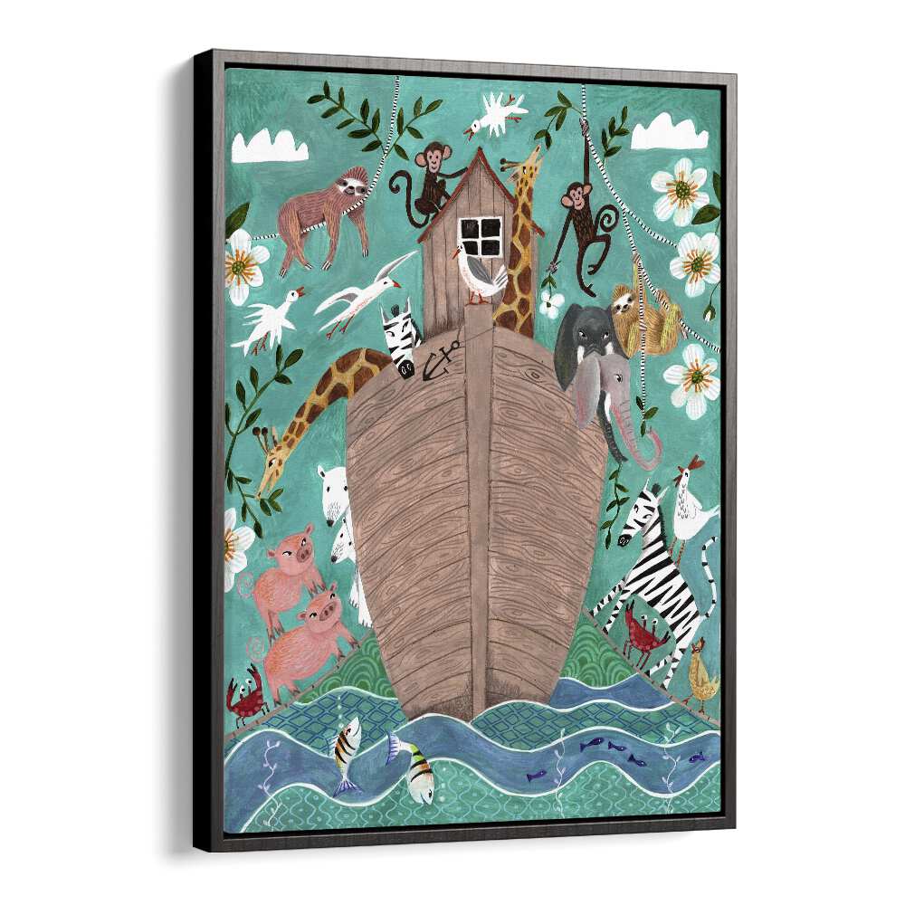 Arc Of Noah By Caroline Bonne Muller Kids Room Art in Black Floater Frame