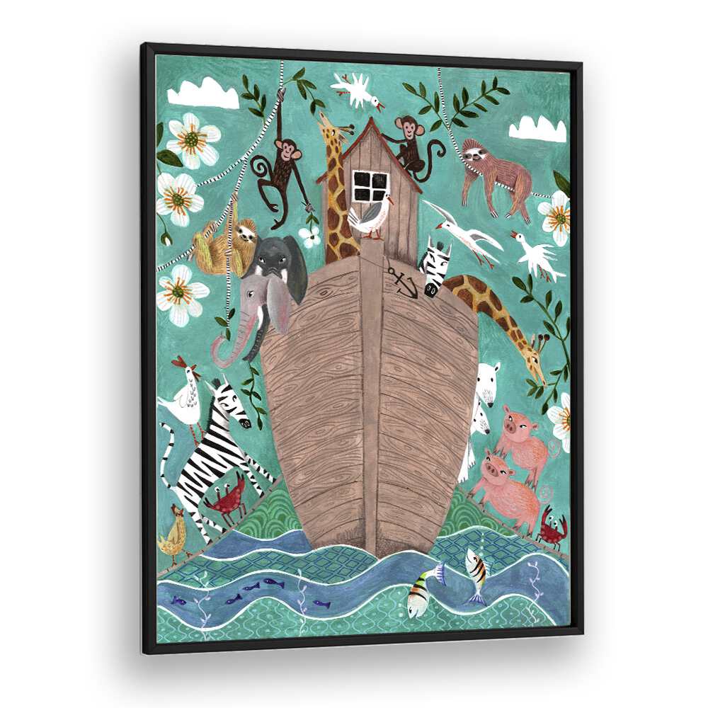 Arc Of Noah By Caroline Bonne Muller Kids Room Art in Black Plain Frame