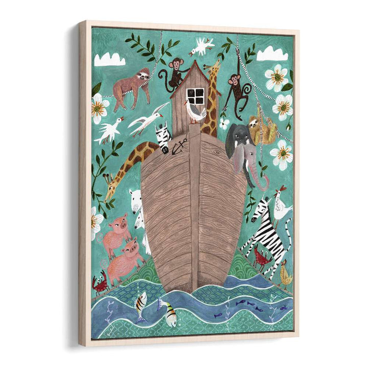 Arc Of Noah By Caroline Bonne Muller Kids Room Art in Oak Wood Floater Frame