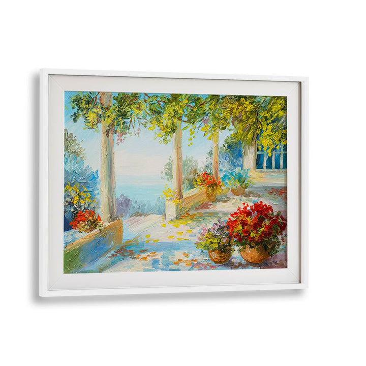 Architectural Reverie Vintage European Paintings in White Frame With Mount