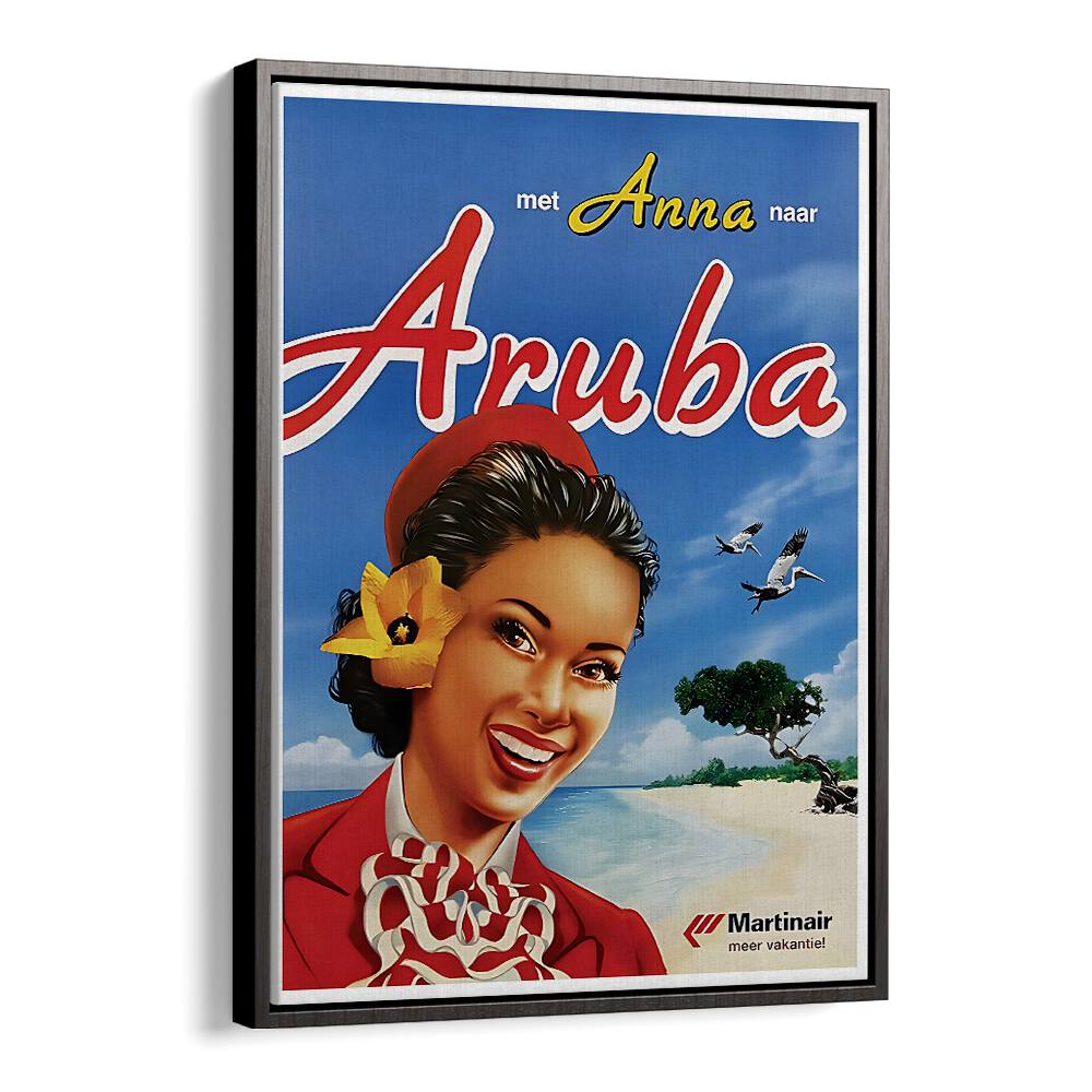 Aruba Vintage Travel Posters in Black Floater Frame