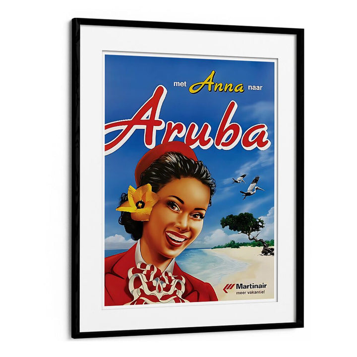 Aruba Vintage Travel Posters in Black Frame With Mount