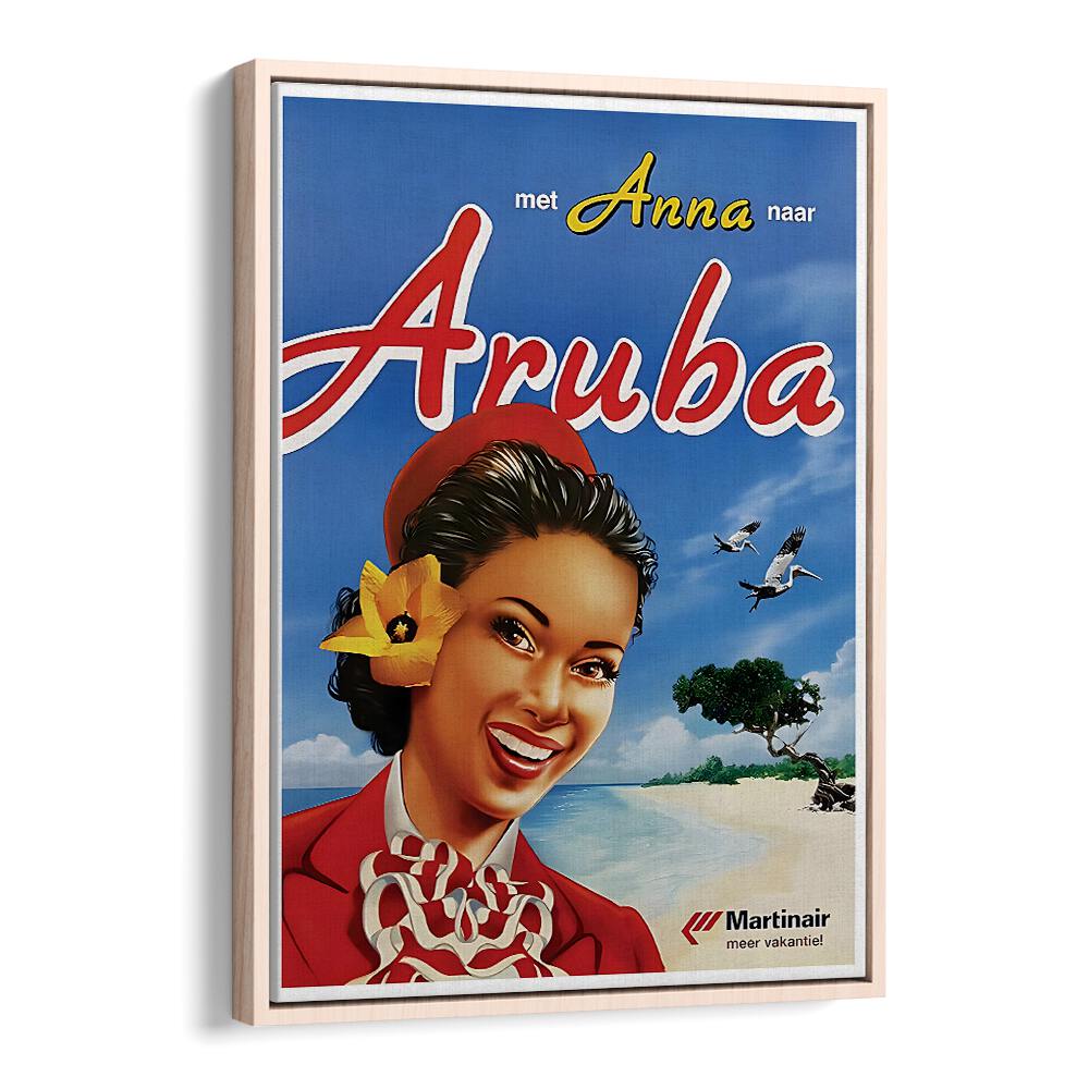 Aruba Vintage Travel Posters in Oak Wood Floater Frame