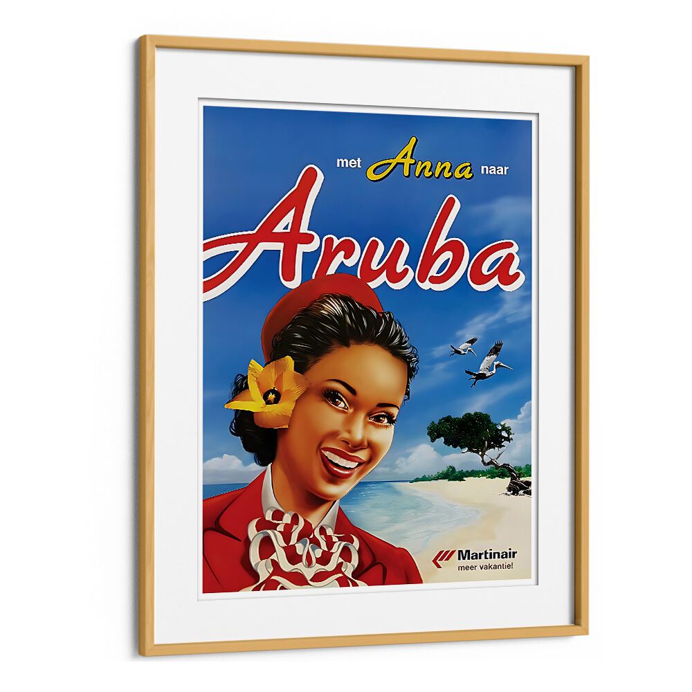 Aruba Vintage Travel Posters in Oak Wood Frame With Mount