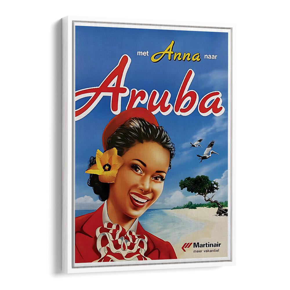 Aruba Vintage Travel Posters in White Floater Frame