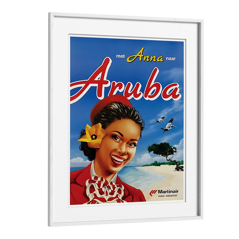 Aruba Vintage Travel Posters in White Frame With Mount