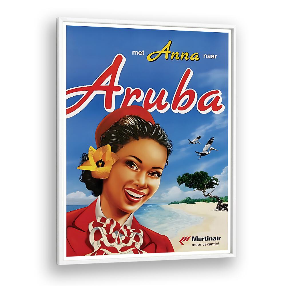 Aruba Vintage Travel Posters in White Plain Frame