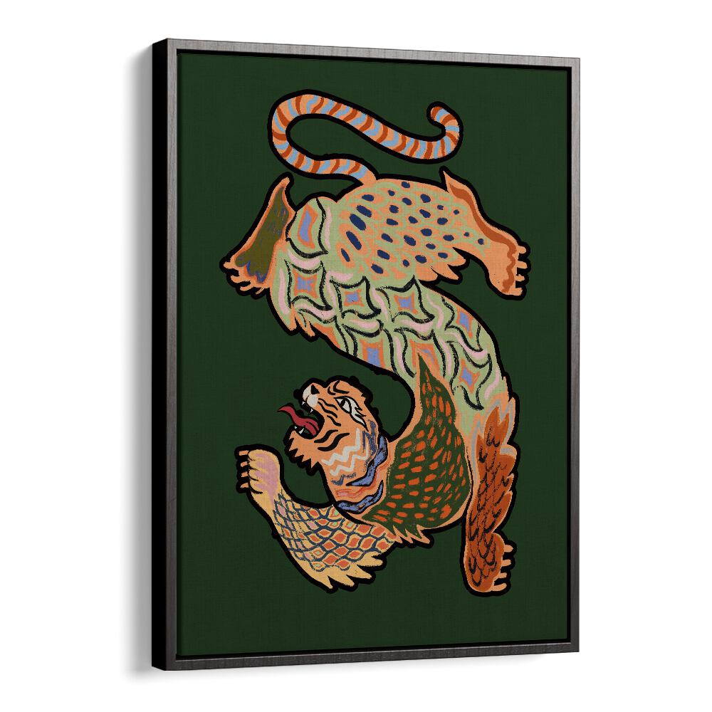 Asian Tiger Green By Arty Guava Wall Art Prints in Black Floater Frame