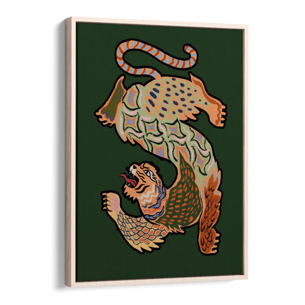 Asian Tiger Green By Arty Guava Wall Art Prints in Oak Wood Floater Frame