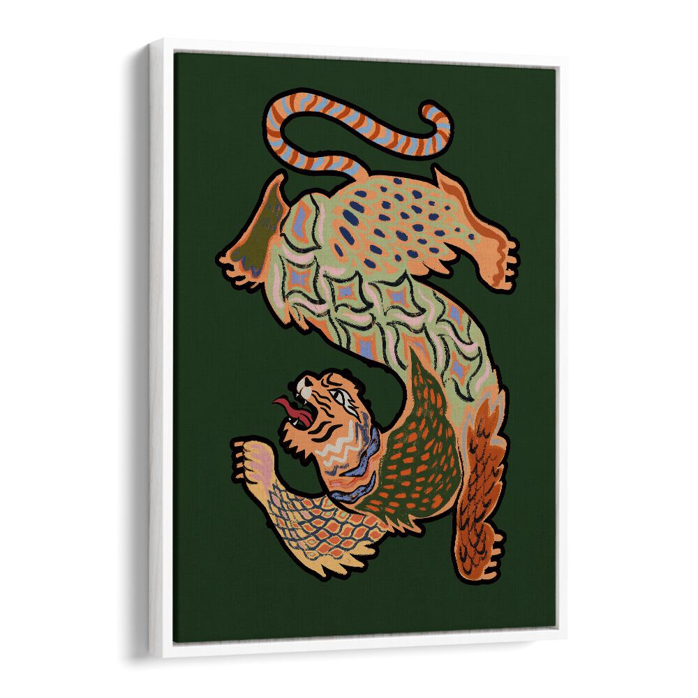 Asian Tiger Green By Arty Guava Wall Art Prints in White Floater Frame