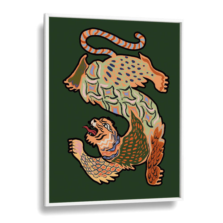 Asian Tiger Green By Arty Guava Wall Art Prints in White Plain Frame