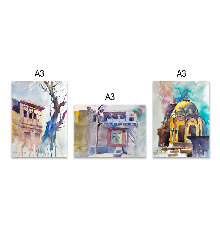 A SLICE OF JODHPUR ,HANDMADE ARTWORKS ,  SET OF 3 PAINTINGS