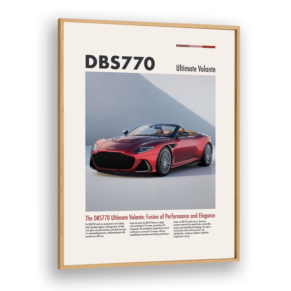 Aston Martin DBS 770 Car Posters Automotive Wall Art Prints in Oak Wood Plain Frame