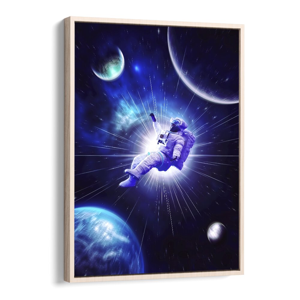 Astro Travel by Ritvik Takkar Surrealism in Oak Wood Floater Frame