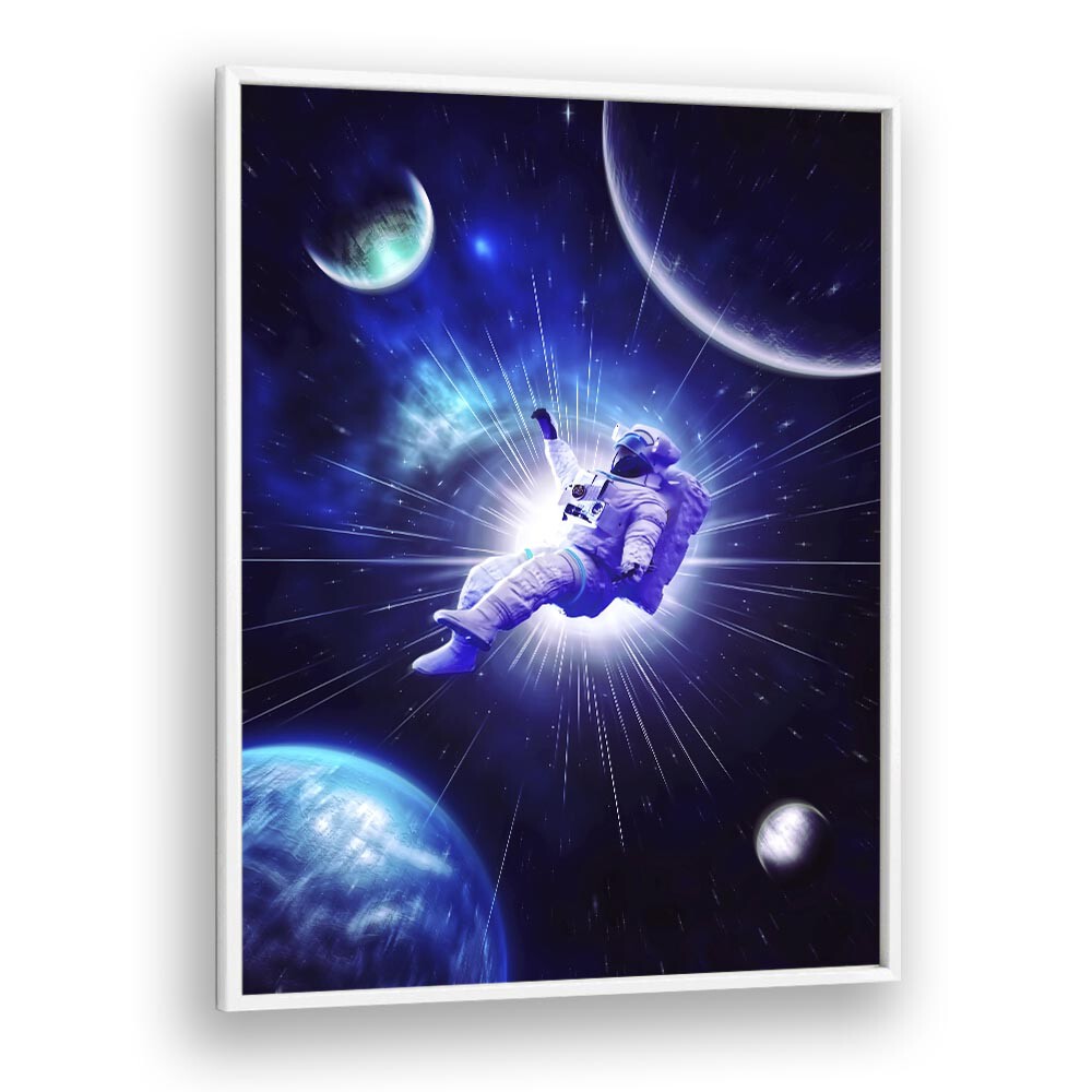 Astro Travel by Ritvik Takkar Surrealism in White Plain Frame