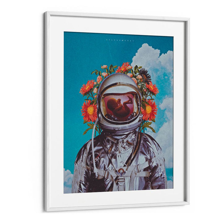 Astronaut Baby By Space Rocket Art Surreal Paintings, Surreal Art in White Frame With Mount