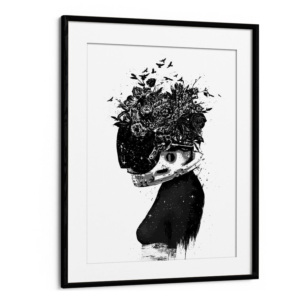 Astronaut Girl By Balazs Solti Art Prints in Black Frame With Mount