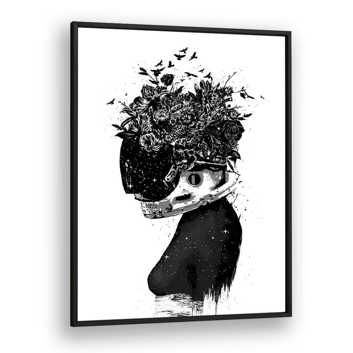 Astronaut Girl By Balazs Solti Art Prints in Black Plain Frame