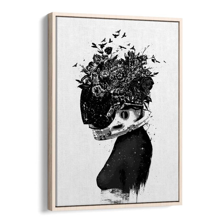 Astronaut Girl By Balazs Solti Art Prints in Oak Wood Floater Frame