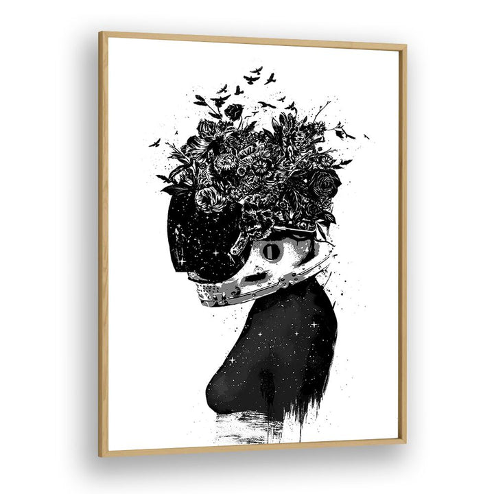 Astronaut Girl By Balazs Solti Art Prints in Oak Wood Plain Frame