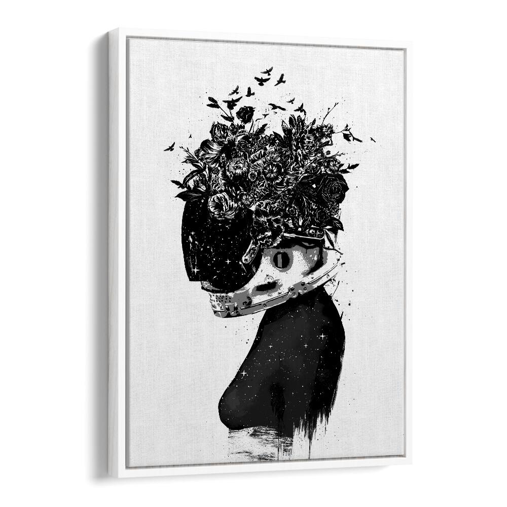 Astronaut Girl By Balazs Solti Art Prints in White Floater Frame