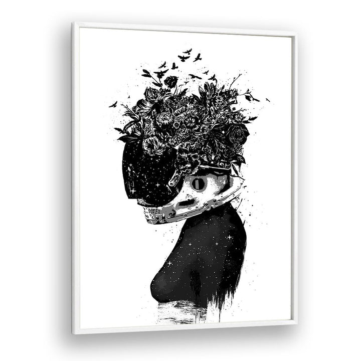 Astronaut Girl By Balazs Solti Art Prints in White Plain Frame