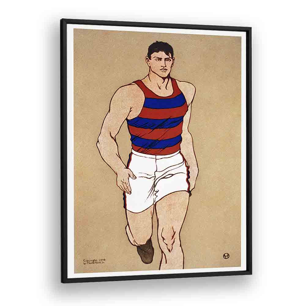 Athlete Ca. 1908 Vintage Paintings in Black Plain Frame