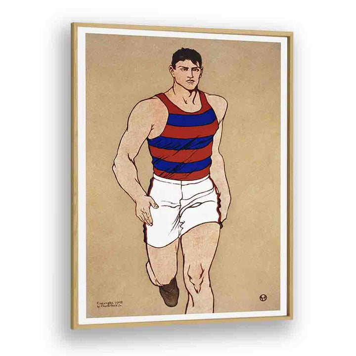 Athlete Ca. 1908 Vintage Paintings in Oak Wood Plain Frame