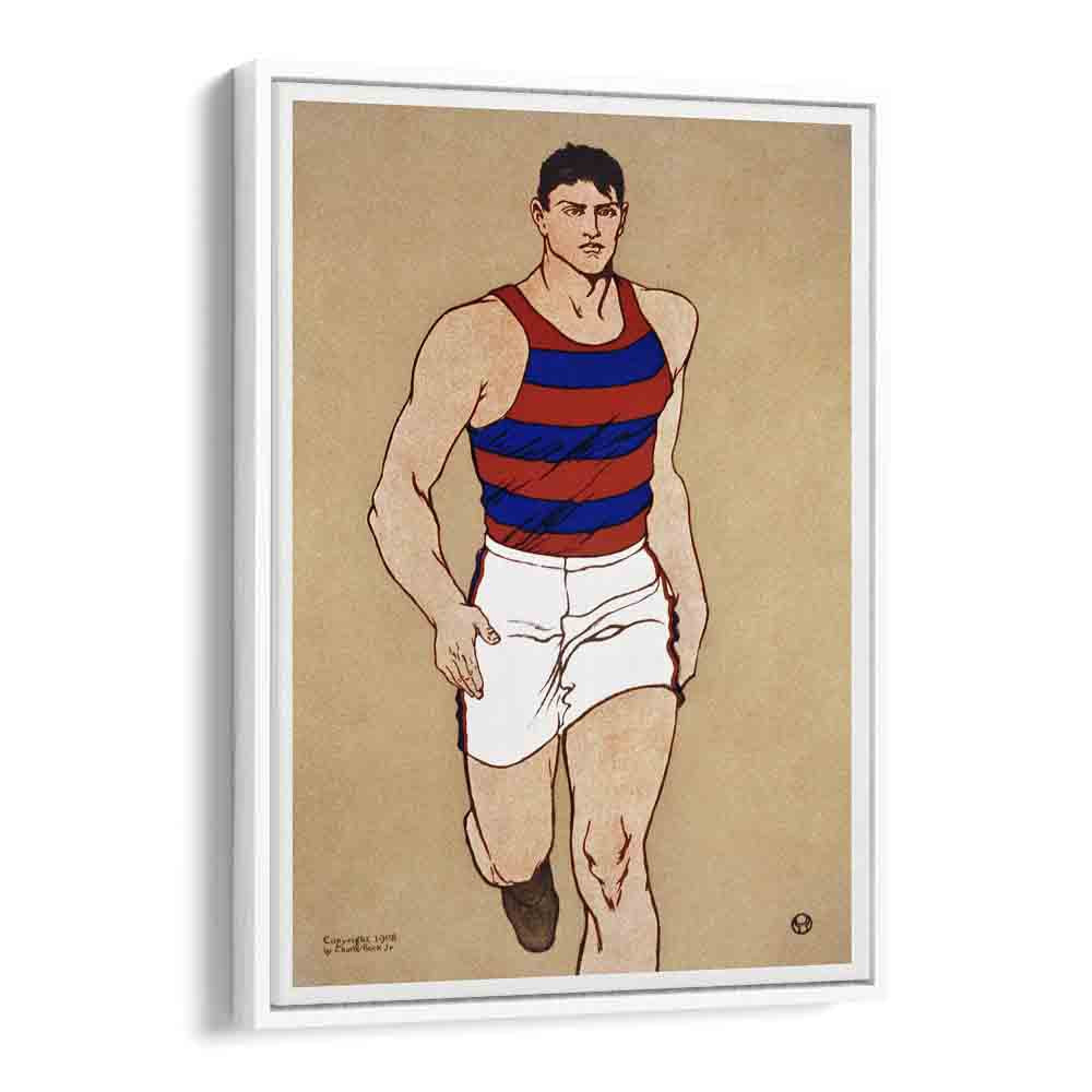 Athlete Ca. 1908 Vintage Paintings in White Floater Frame