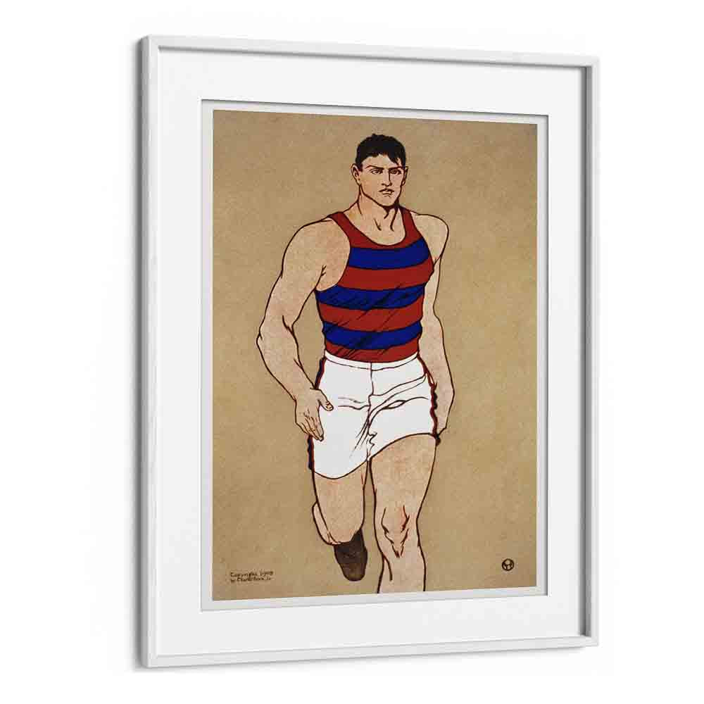 Athlete Ca. 1908 Vintage Paintings in White Frame With Mount