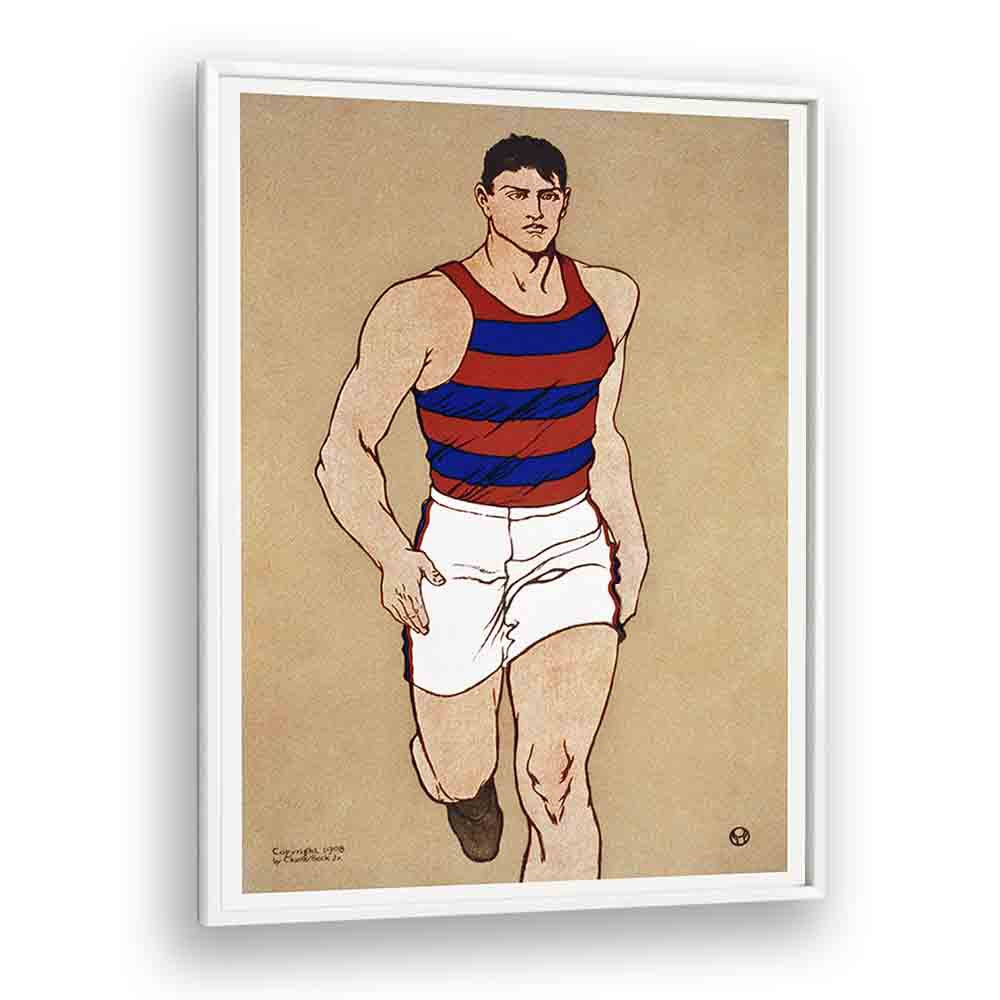 Athlete Ca. 1908 Vintage Paintings in White Plain Frame