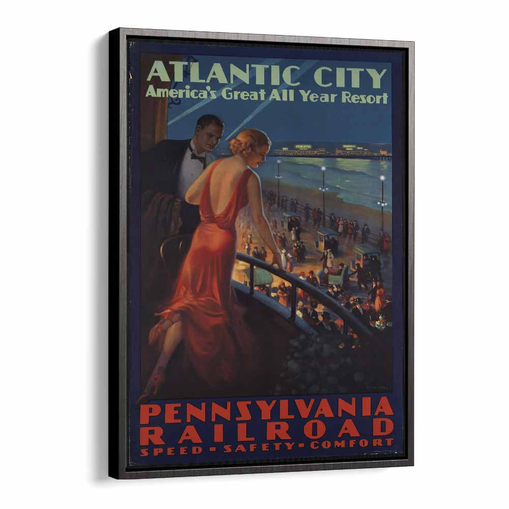 Atlantic City  Retro Travel Posters in Black Floater Frame