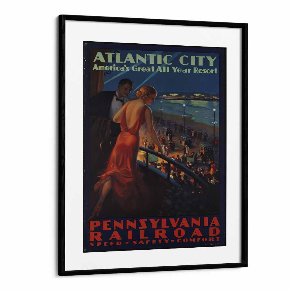 Atlantic City  Retro Travel Posters in Black Frame With Mount