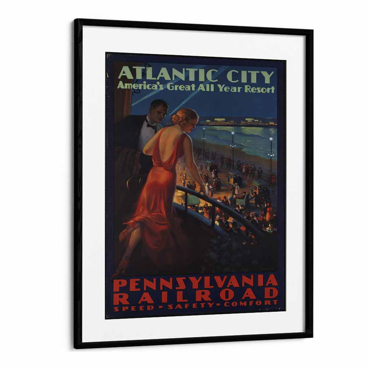 Atlantic City  Retro Travel Posters in Black Frame With Mount